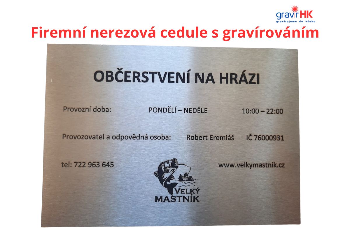 Nerezová firemní cedule s gravírováním - velikost A4